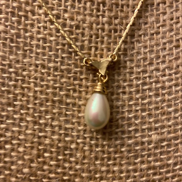 Vintage Dior Gold Tone Rhinestone Pearl Drop Necklace - Picture 7 of 11